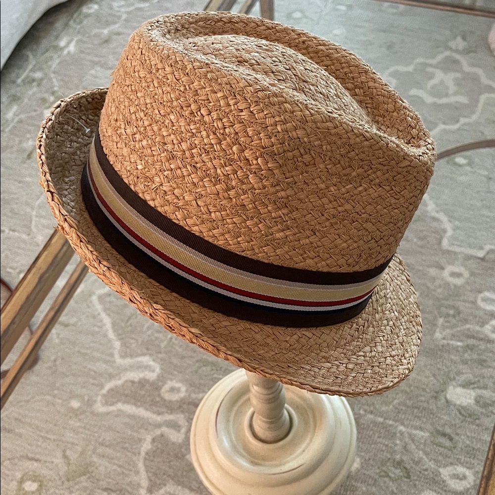 Stylish Straw Fedora Hat with Grosgrain Ribbon S/M RAFFIA